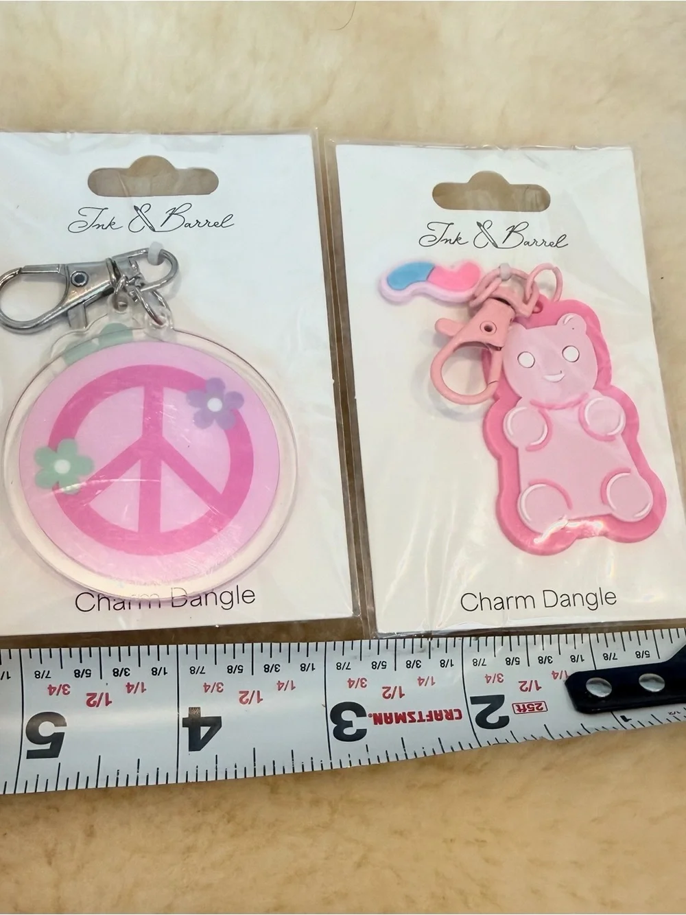 Kids Pink Gummy Bear & Peace Sign Charm Bag Charm/ Keychain